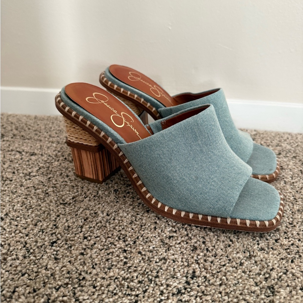 Jessica Simpson Blue Mules with Brown Heel